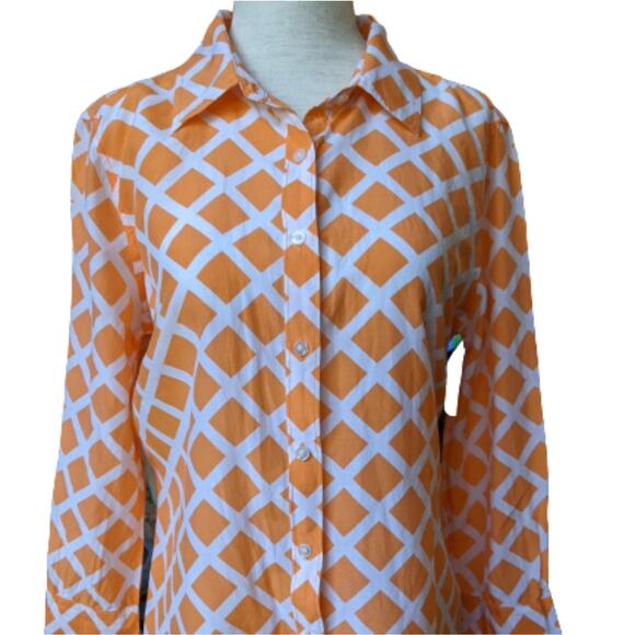 JCPENNEY Orange & White Silk Blend Top M - Picture 2 of 6